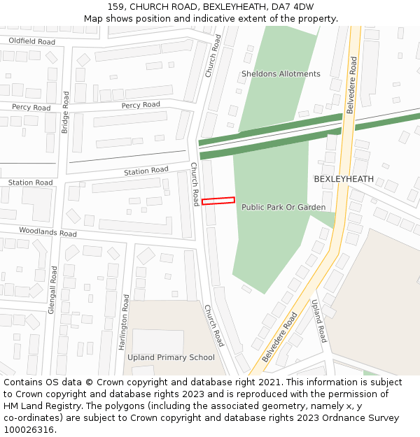 159, CHURCH ROAD, BEXLEYHEATH, DA7 4DW: Location map and indicative extent of plot