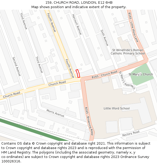 159, CHURCH ROAD, LONDON, E12 6HB: Location map and indicative extent of plot
