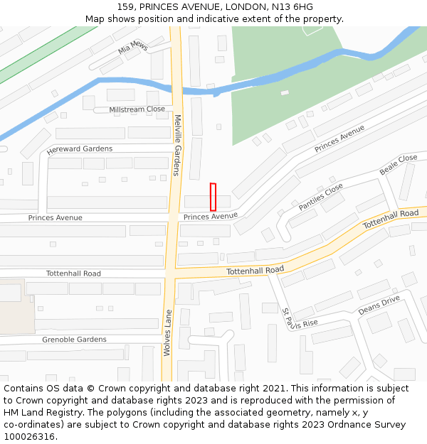 159, PRINCES AVENUE, LONDON, N13 6HG: Location map and indicative extent of plot