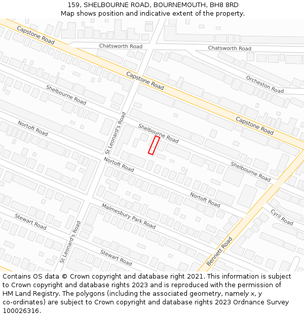 159, SHELBOURNE ROAD, BOURNEMOUTH, BH8 8RD: Location map and indicative extent of plot