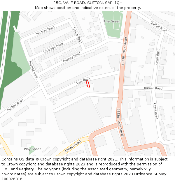 15C, VALE ROAD, SUTTON, SM1 1QH: Location map and indicative extent of plot
