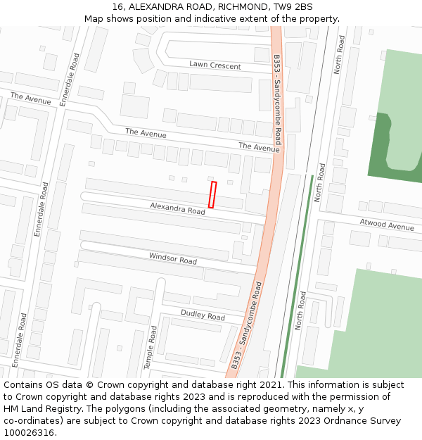 16, ALEXANDRA ROAD, RICHMOND, TW9 2BS: Location map and indicative extent of plot
