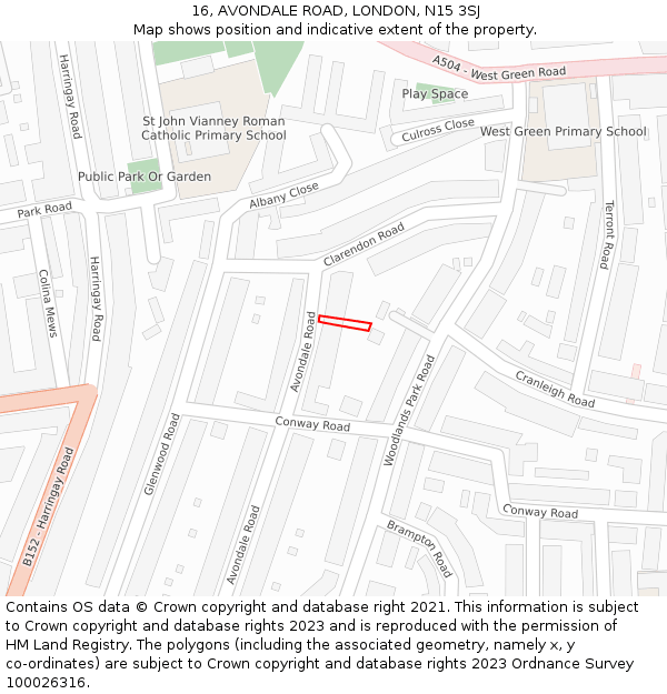 16, AVONDALE ROAD, LONDON, N15 3SJ: Location map and indicative extent of plot