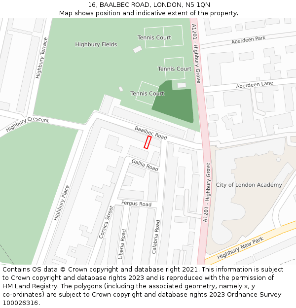 16, BAALBEC ROAD, LONDON, N5 1QN: Location map and indicative extent of plot