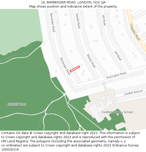 16, BARRENGER ROAD, LONDON, N10 1JA: Location map and indicative extent of plot