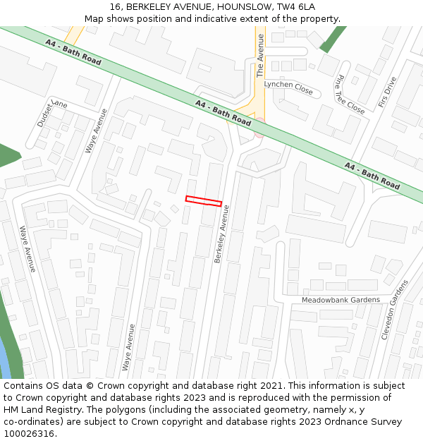 16, BERKELEY AVENUE, HOUNSLOW, TW4 6LA: Location map and indicative extent of plot