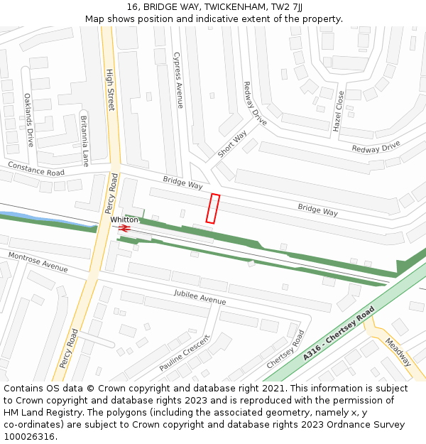 16, BRIDGE WAY, TWICKENHAM, TW2 7JJ: Location map and indicative extent of plot