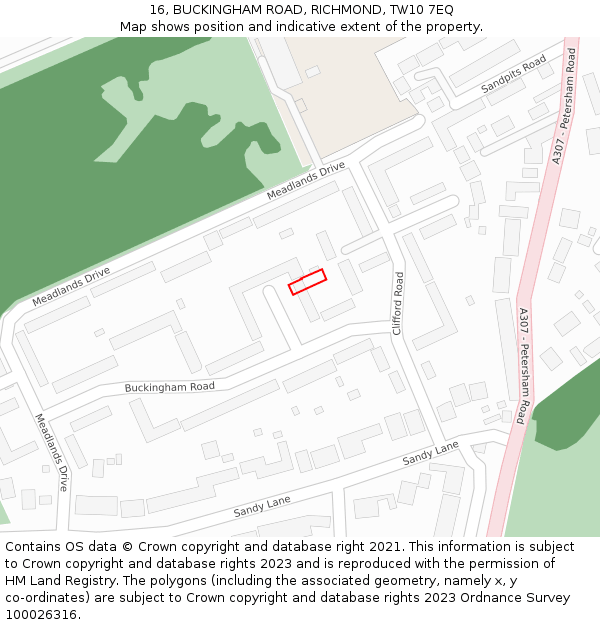 16, BUCKINGHAM ROAD, RICHMOND, TW10 7EQ: Location map and indicative extent of plot