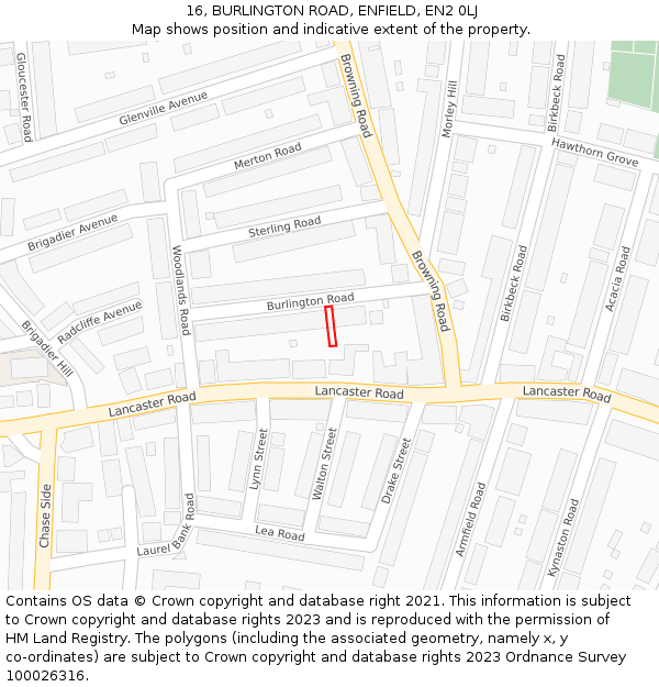 16, BURLINGTON ROAD, ENFIELD, EN2 0LJ: Location map and indicative extent of plot