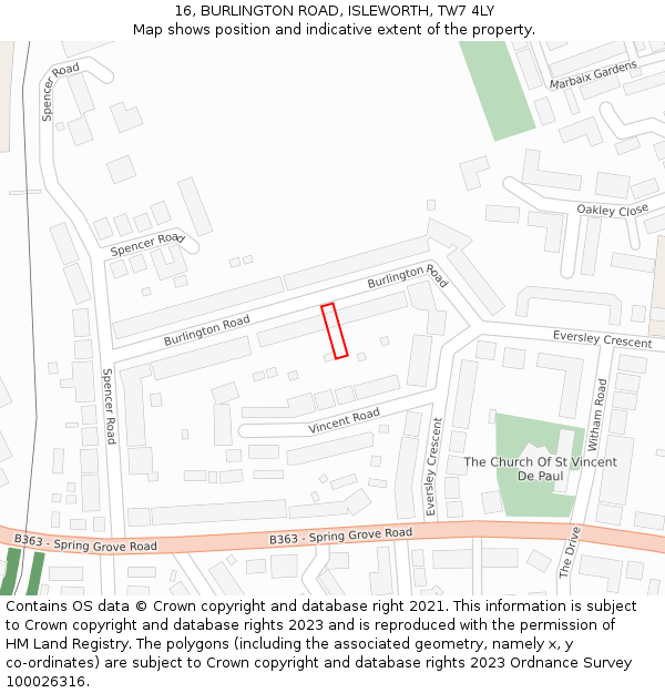 16, BURLINGTON ROAD, ISLEWORTH, TW7 4LY: Location map and indicative extent of plot