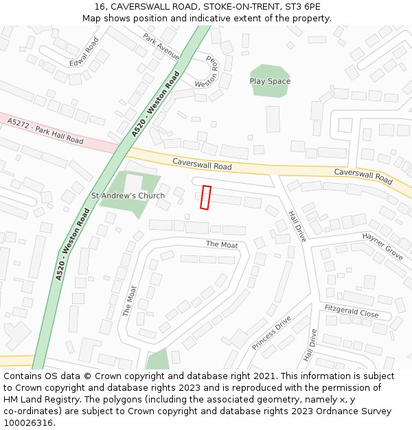 16, CAVERSWALL ROAD, STOKE-ON-TRENT, ST3 6PE: Location map and indicative extent of plot