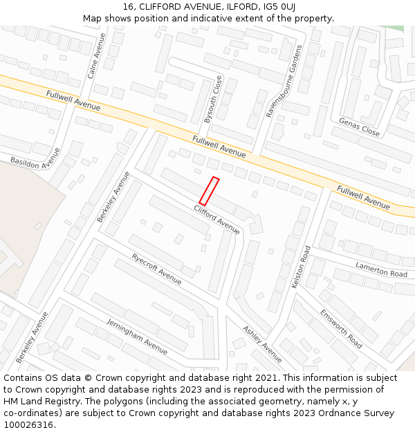 16, CLIFFORD AVENUE, ILFORD, IG5 0UJ: Location map and indicative extent of plot