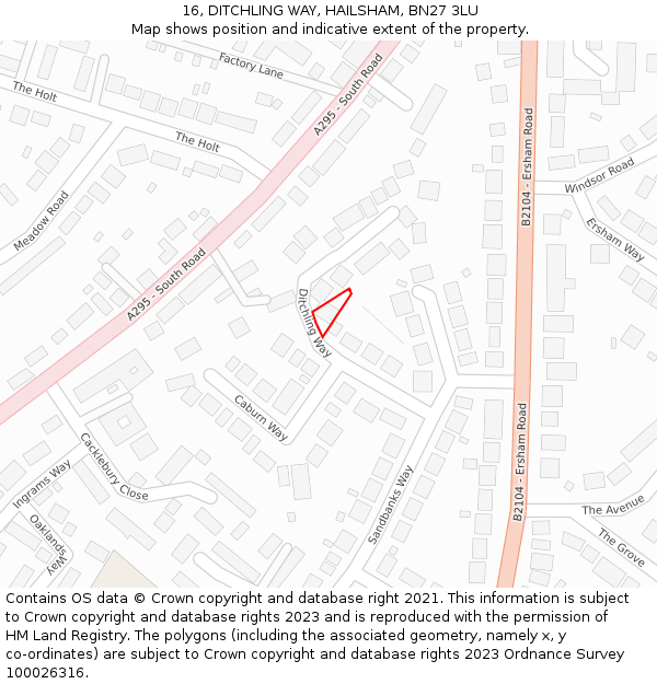 16, DITCHLING WAY, HAILSHAM, BN27 3LU: Location map and indicative extent of plot