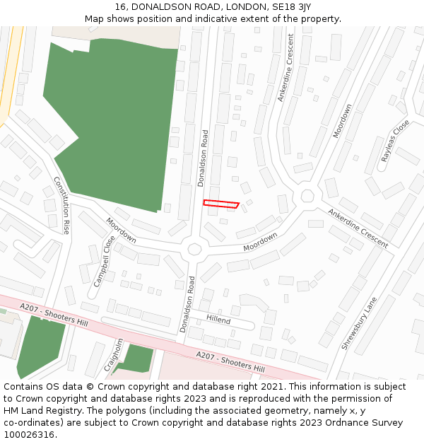 16, DONALDSON ROAD, LONDON, SE18 3JY: Location map and indicative extent of plot