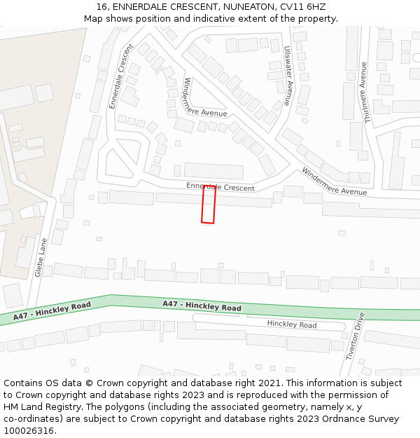 16, ENNERDALE CRESCENT, NUNEATON, CV11 6HZ: Location map and indicative extent of plot