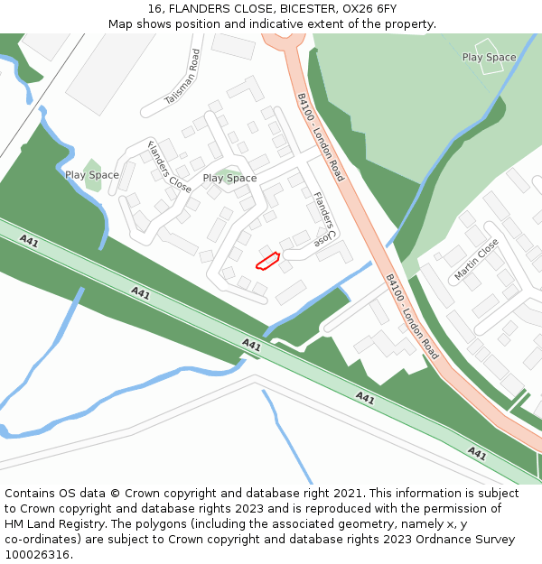 16, FLANDERS CLOSE, BICESTER, OX26 6FY: Location map and indicative extent of plot