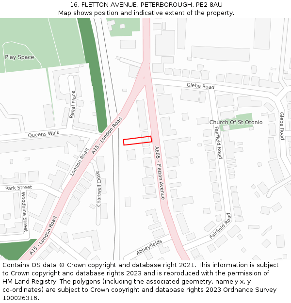 16, FLETTON AVENUE, PETERBOROUGH, PE2 8AU: Location map and indicative extent of plot