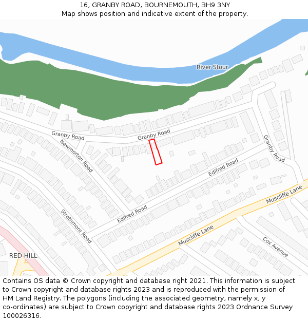 16, GRANBY ROAD, BOURNEMOUTH, BH9 3NY: Location map and indicative extent of plot