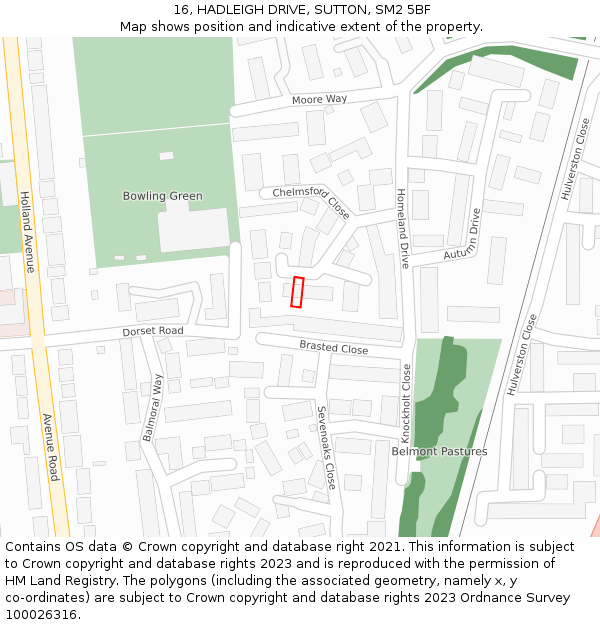 16, HADLEIGH DRIVE, SUTTON, SM2 5BF: Location map and indicative extent of plot