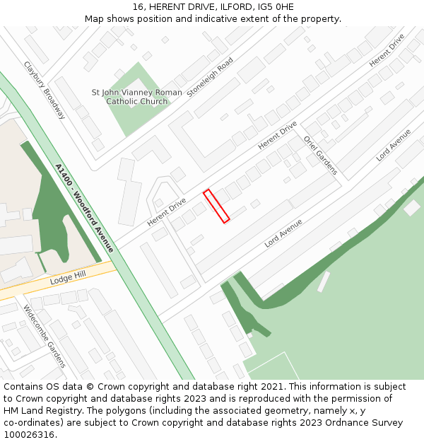 16, HERENT DRIVE, ILFORD, IG5 0HE: Location map and indicative extent of plot