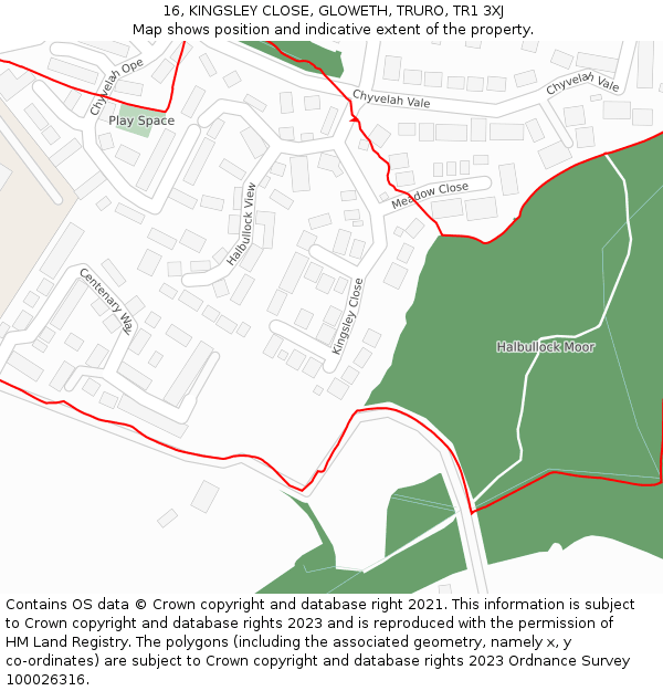 16, KINGSLEY CLOSE, GLOWETH, TRURO, TR1 3XJ: Location map and indicative extent of plot