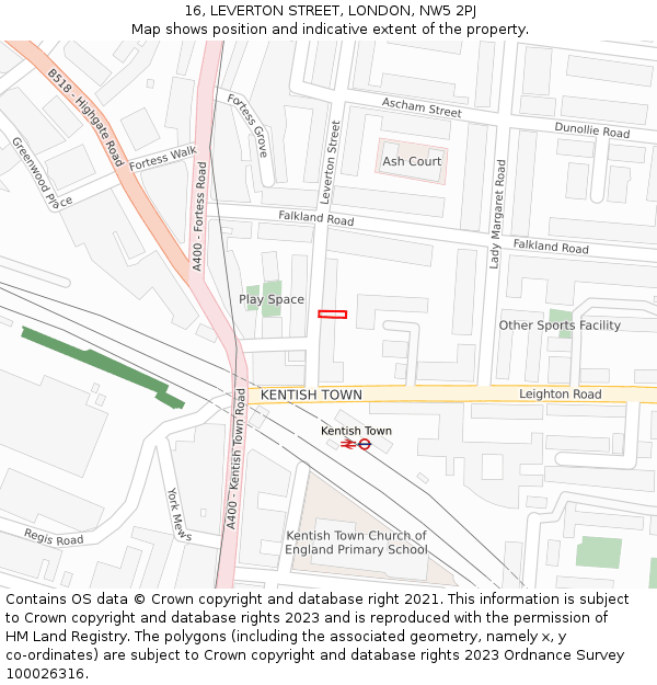 16, LEVERTON STREET, LONDON, NW5 2PJ: Location map and indicative extent of plot