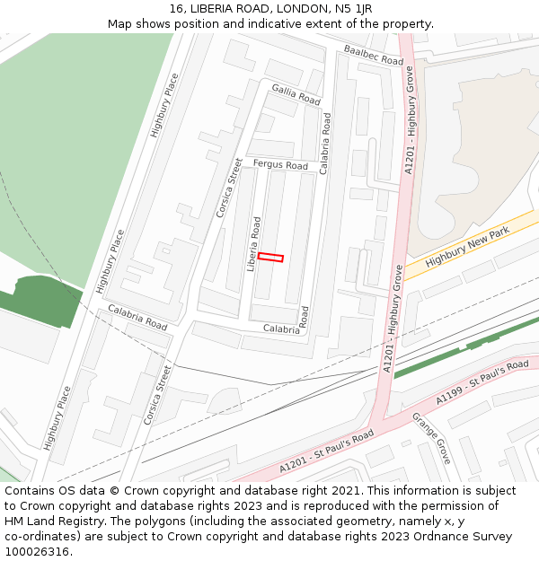 16, LIBERIA ROAD, LONDON, N5 1JR: Location map and indicative extent of plot