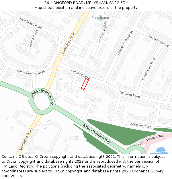 16, LONGFORD ROAD, MELKSHAM, SN12 6DH: Location map and indicative extent of plot