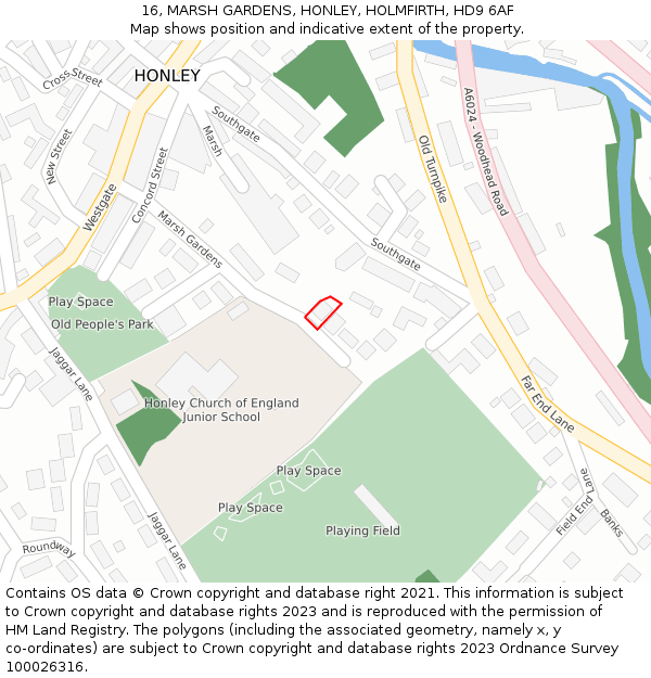 16, MARSH GARDENS, HONLEY, HOLMFIRTH, HD9 6AF: Location map and indicative extent of plot