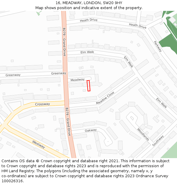 16, MEADWAY, LONDON, SW20 9HY: Location map and indicative extent of plot