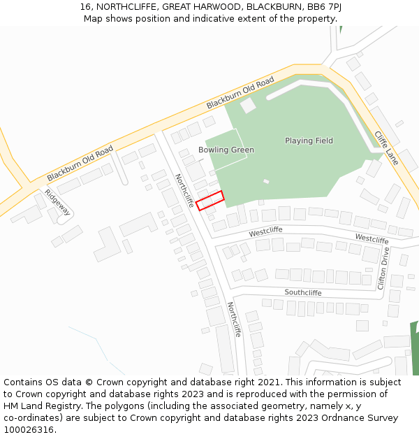 16, NORTHCLIFFE, GREAT HARWOOD, BLACKBURN, BB6 7PJ: Location map and indicative extent of plot