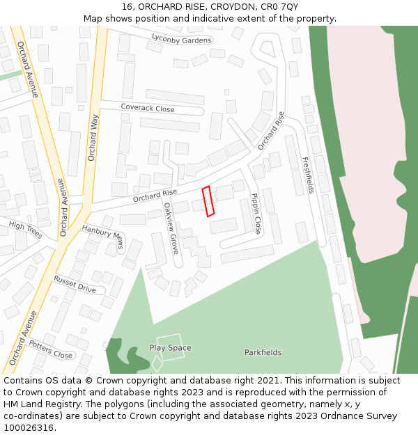 16, ORCHARD RISE, CROYDON, CR0 7QY: Location map and indicative extent of plot