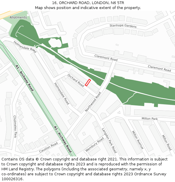 16, ORCHARD ROAD, LONDON, N6 5TR: Location map and indicative extent of plot