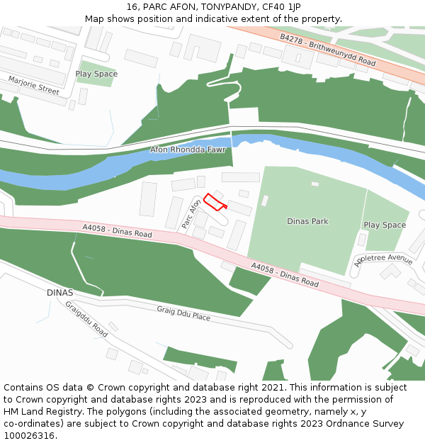 16, PARC AFON, TONYPANDY, CF40 1JP: Location map and indicative extent of plot