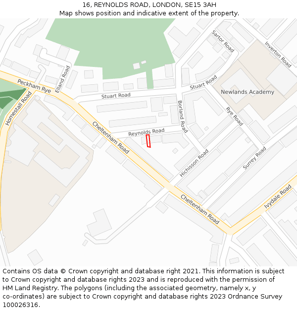 16, REYNOLDS ROAD, LONDON, SE15 3AH: Location map and indicative extent of plot