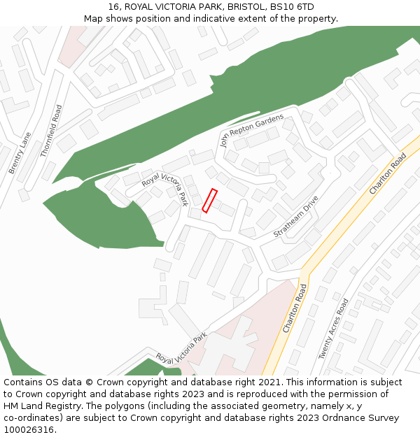 16, ROYAL VICTORIA PARK, BRISTOL, BS10 6TD: Location map and indicative extent of plot