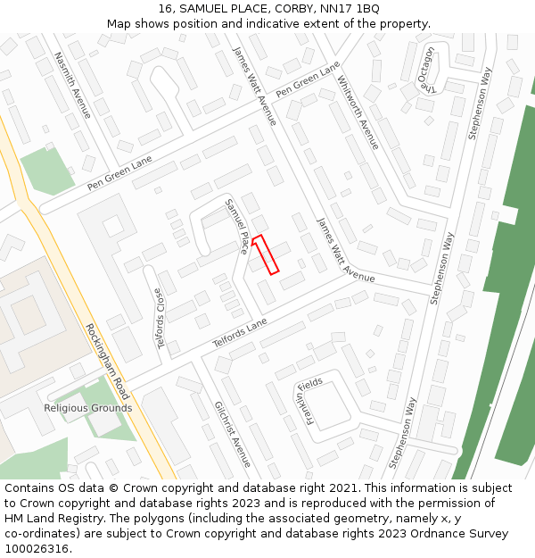 16, SAMUEL PLACE, CORBY, NN17 1BQ: Location map and indicative extent of plot