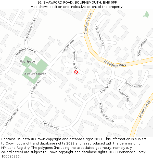 16, SHAWFORD ROAD, BOURNEMOUTH, BH8 0PF: Location map and indicative extent of plot