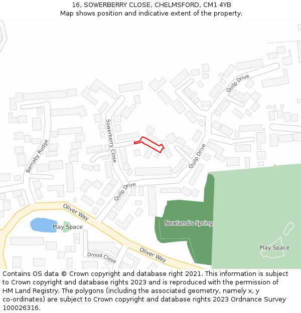 16, SOWERBERRY CLOSE, CHELMSFORD, CM1 4YB: Location map and indicative extent of plot