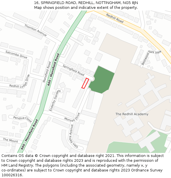 16, SPRINGFIELD ROAD, REDHILL, NOTTINGHAM, NG5 8JN: Location map and indicative extent of plot