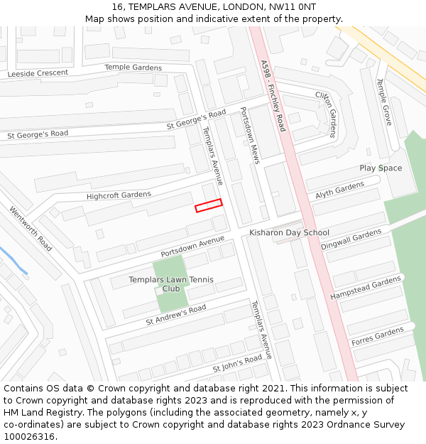 16, TEMPLARS AVENUE, LONDON, NW11 0NT: Location map and indicative extent of plot