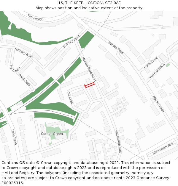 16, THE KEEP, LONDON, SE3 0AF: Location map and indicative extent of plot