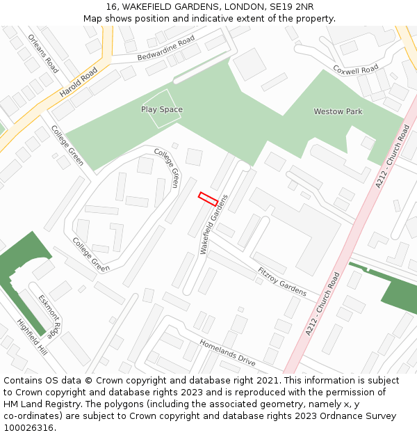 16, WAKEFIELD GARDENS, LONDON, SE19 2NR: Location map and indicative extent of plot