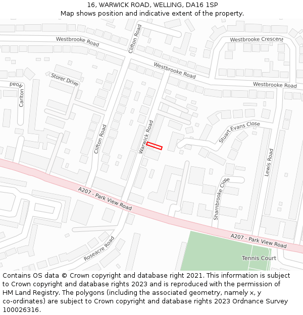 16, WARWICK ROAD, WELLING, DA16 1SP: Location map and indicative extent of plot