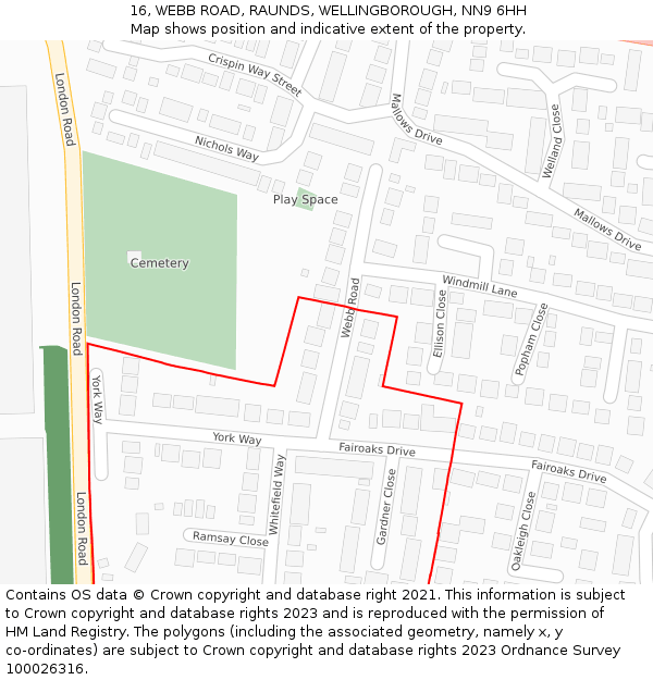 16, WEBB ROAD, RAUNDS, WELLINGBOROUGH, NN9 6HH: Location map and indicative extent of plot