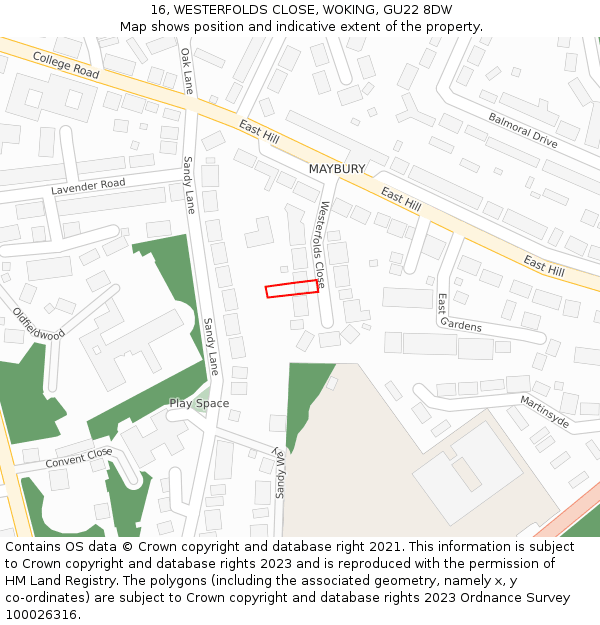 16, WESTERFOLDS CLOSE, WOKING, GU22 8DW: Location map and indicative extent of plot