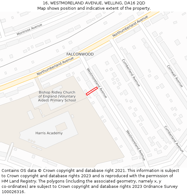 16, WESTMORELAND AVENUE, WELLING, DA16 2QD: Location map and indicative extent of plot