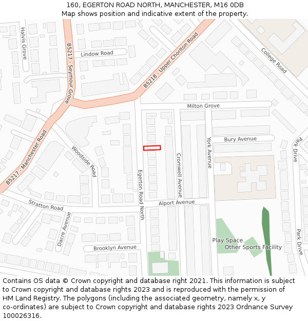 160, EGERTON ROAD NORTH, MANCHESTER, M16 0DB: Location map and indicative extent of plot