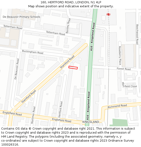 160, HERTFORD ROAD, LONDON, N1 4LP: Location map and indicative extent of plot