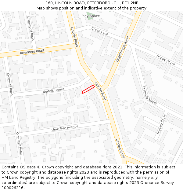 160, LINCOLN ROAD, PETERBOROUGH, PE1 2NR: Location map and indicative extent of plot